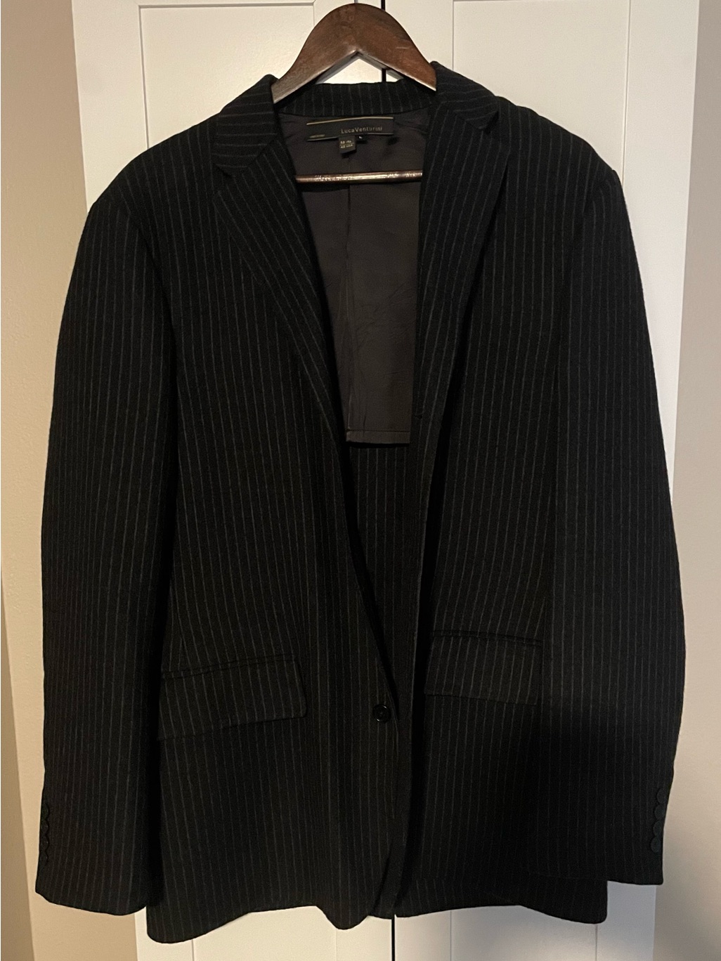 Vintage Pure Virgin Wool - Made In Italy - Charcoal Black Pinstripe Coat (L)